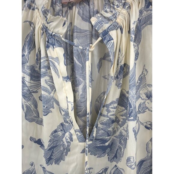Philosophy Republic Clothing Size XS Floral Ruffle Sleeve Blouse Ivory Blue New - Picture 4 of 8